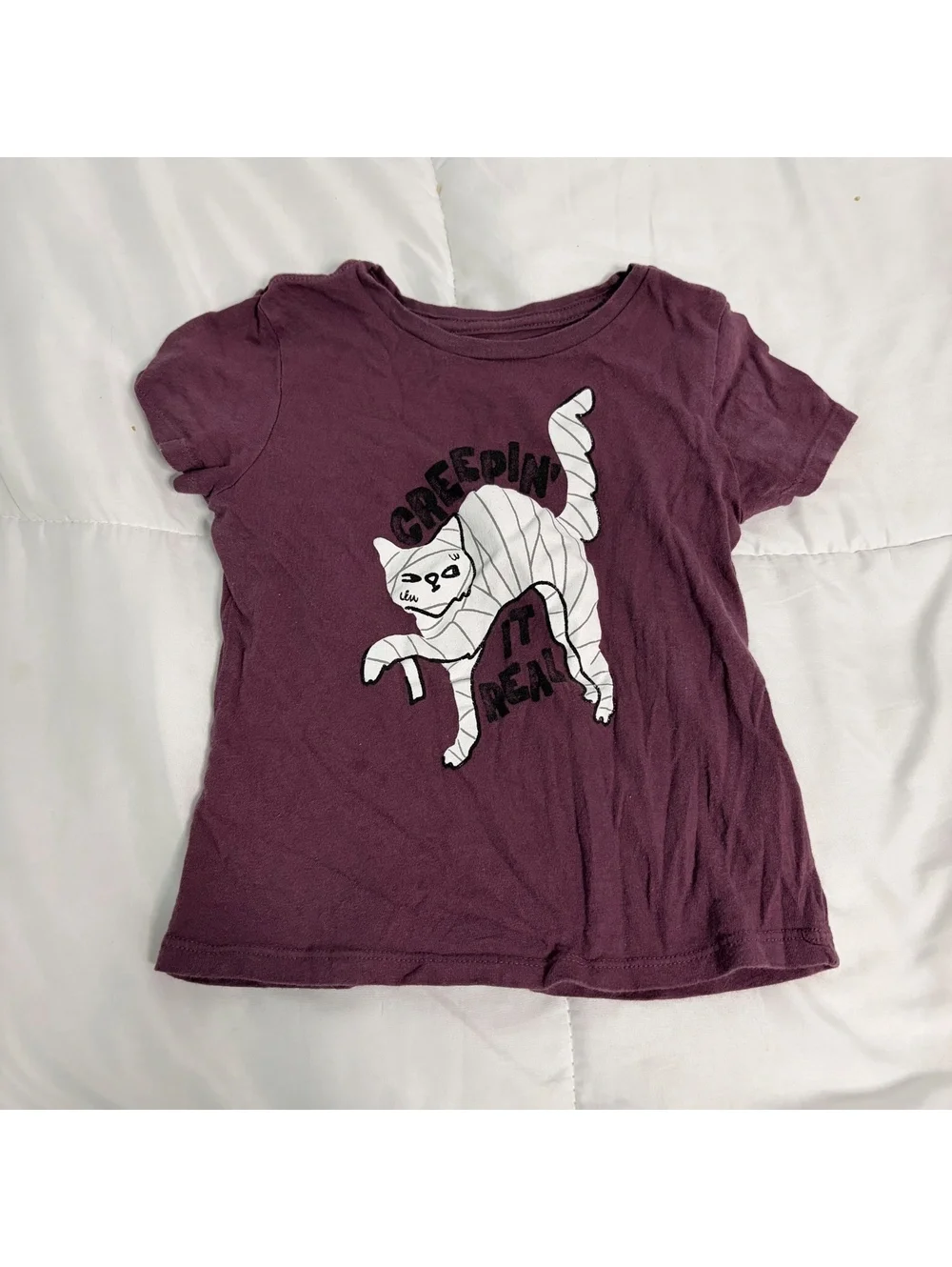 creepin it real mummy kitty cat halloween t-shirt graphic tee kids small fall